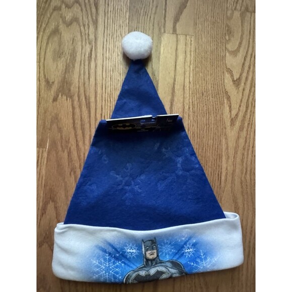 NWT DC Comics Batman Santa Hat Blue With Pom Pom Ball & Snowflake Imprint - Picture 4 of 6